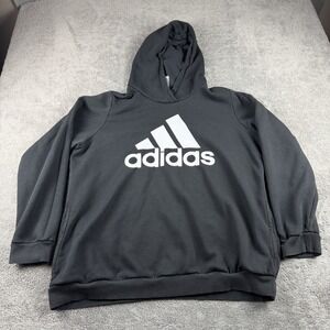 Adidas Hoodie Womens 2X Black Fleece‎ Pullover Logo Long Sleeve